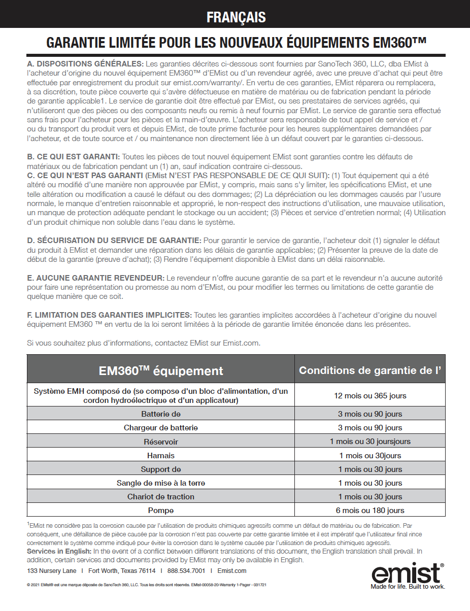 EM360 - Warranty - French